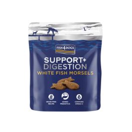 FISH4DOGS Priboljški Support+Digestion bela riba 225 g