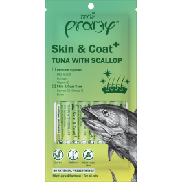 Pramy priboljšek za mačke Skin&Coat iz tune s pokrovačami 4x14 g