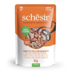 Schesir Cat Tuna in piščančji file s kozicami v želeju 85 g vrečkake